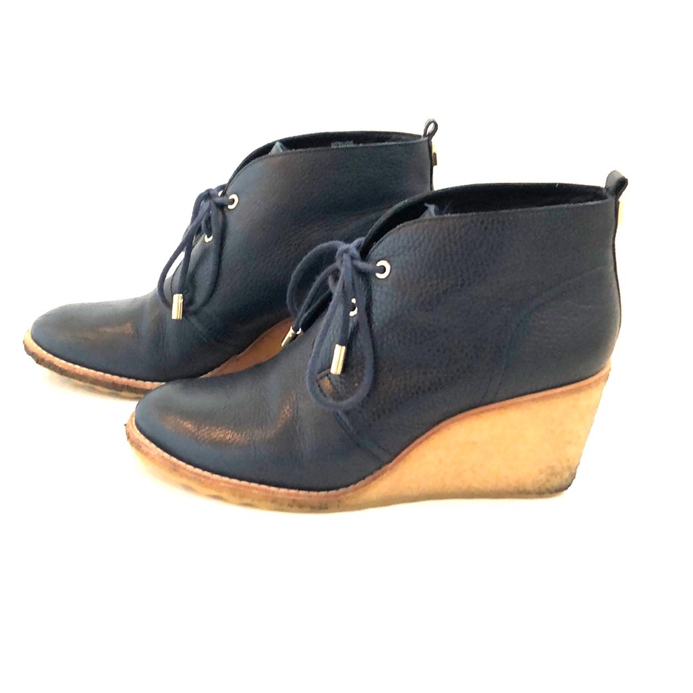 Navy blue leather booties